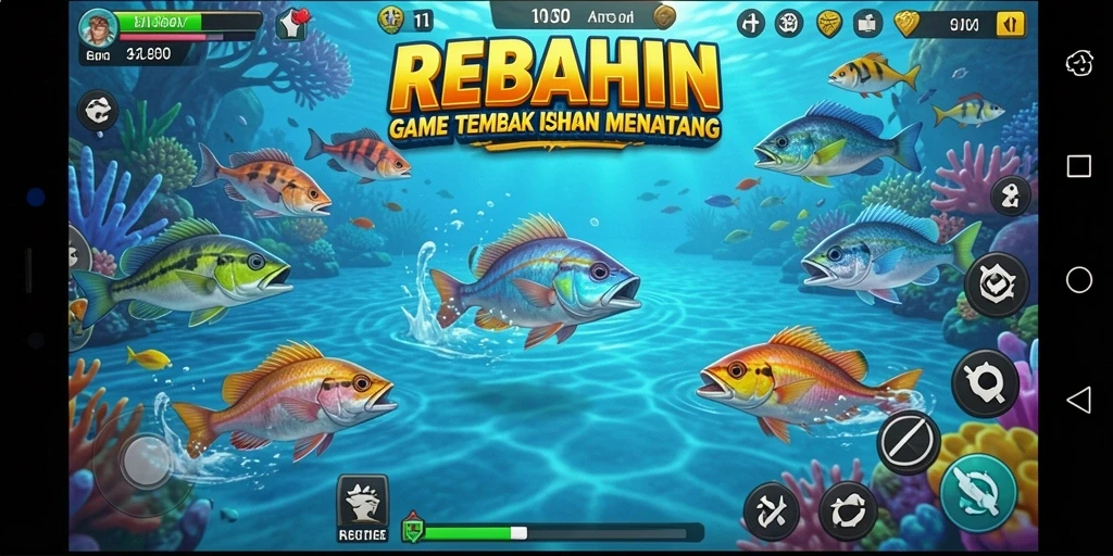 Screenshot REBAHIN menampilkan permainan Tembak Ikan yang seru dan penuh aksi.